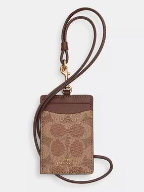 Coach Brown Signature Cardholder Lanyard